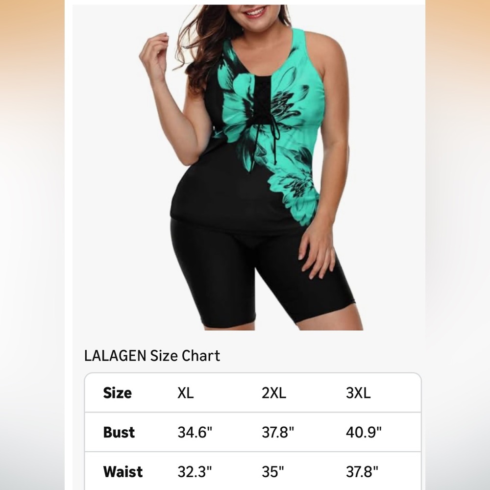 🚘 🆕 Lalagen Black Tankini Top with Teal Floral Print - Picture 5 of 12